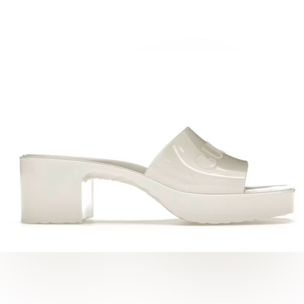 Gucci White Patent Slide Mule with Low Block Heel